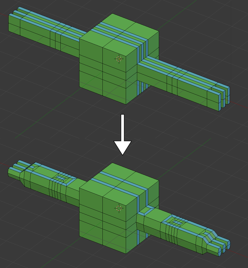 screenshot example of edge loop reductions applied to a model